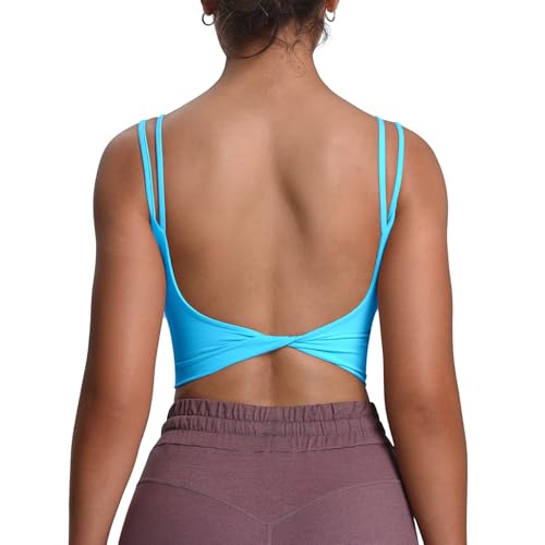 Image of Aoxjox Women's Workout Sports Bras Fitness Padded Backless Yoga Crop Tank Top Twist Back Cami