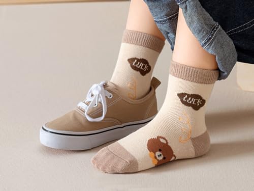 kiobrvhe Children Cotton Crew Socks for Girl Kids 10-Pairs Pack Cute Cartoon Plaid Animal Comfortable Warm Socks (Style E,9-12T,US,Age,9 Years,12 Years)3