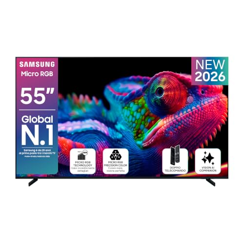 Samsung Smart TV 55" MRE55R85HATXZT Micro RGB 4K Vision Glare Free, HDR10+, Motion Xcelerator 144Hz, Dolby Atmos, Super Picture Enhancer, Vision AI, Alexa Built-in, PACCHETTO INTRATTENIMENTO, 2026