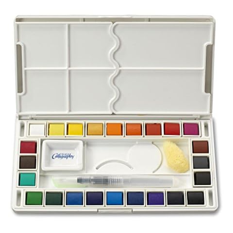 Jerry Q Art 24 Assorted Water Colors Travel Pocket Set- Quality Refillable Water Brush with Sponge - Easy to Blend Colors - Built in Palette - Perfect for Painting On The Go JQ-124 Cover