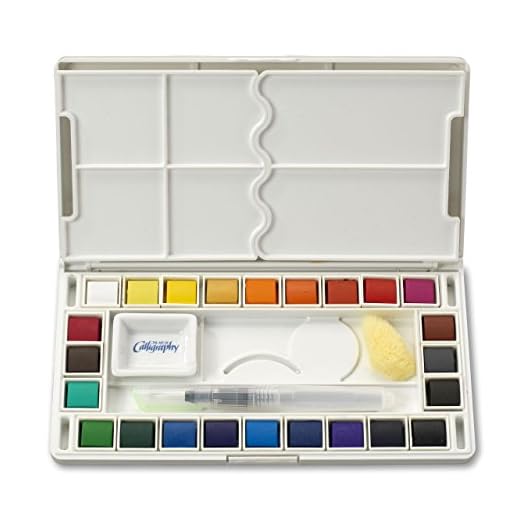 Jerry Q Art 24 Assorted Water Colors Travel Pocket Set- Free Refillable Water Brush with Sponge - Easy to Blend Colors - Built in Palette - Perfect for Painting On The Go JQ-124