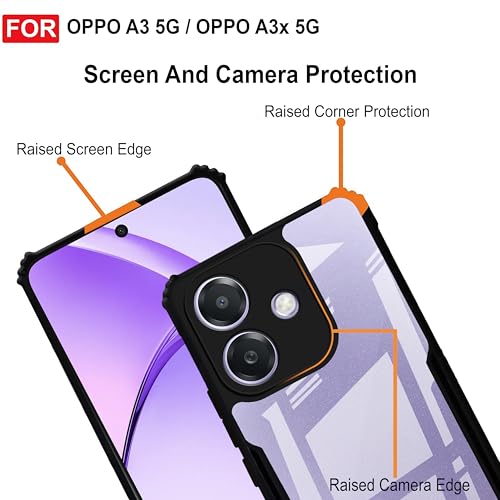 Image of Zapcase Back Case Cover for Oppo A3 5G | Compatible for Oppo A3 5G Back Case Cover | Clear Case with Camera Protection | (TPU + PC | Matte Black)