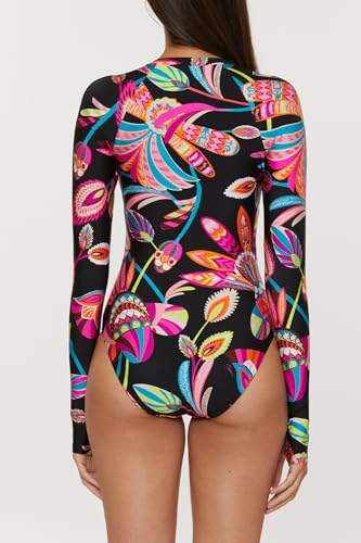 Trina Turk Women's Luminary Paddlesuit One Piece Swimsuit, Rash Guard, Uv Protection, Zip Front, Long Sleeve, Bathing Suits3