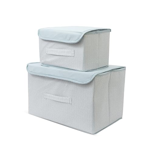Image of STORE MORE Non Woven Big and Small Storage Box Wardrobe Closet Organizer Foldable Stackable Rectangular Basket /Bins with Lid & Handle (Grey, Set of 2)