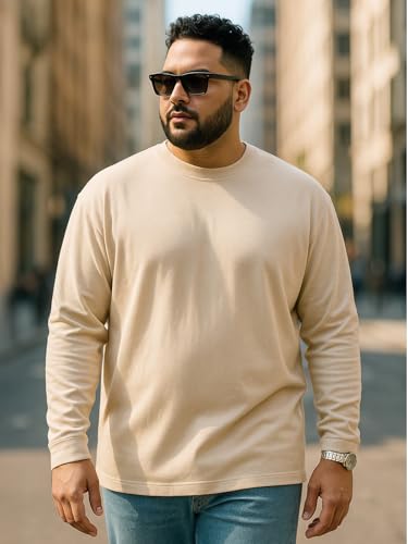 Image of Veirdo Pure Cotton Regular Fit Solid Core Plus Size Plus Size Full Sleeve T-Shirt for Men (Sizes: 2XL to 5XL)