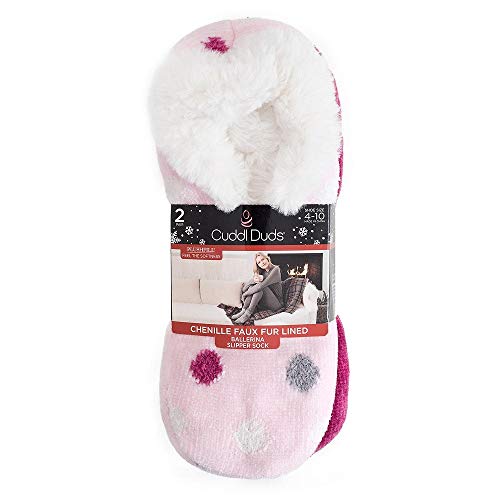 Cuddl Dud Women's Chenille Ballet Flat 2-Pack Slipper Socks Pink/Magenta One Size 4-10