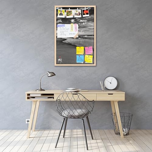 Image of ArtzFolio Sea, Air, & Land Monochrome Contrast | Bulletin Board Notice Pin Board | Vision Soft Board Combo with Thumb Push Pins & Sticky Notes | Natural Brown Frame | 12 x 18 inch (30 x 46 cms)