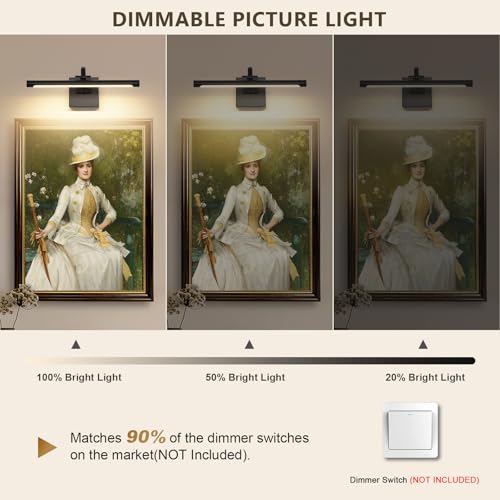 Image of DESOOP Black Picture Lights for Wall Dimmable Art Lights for Paintings Hard-Wired LED Painting Light Gallery Light for Portrait, Artwork, Frame 15.75 Inch 7W Warm White (Pack of 2)
