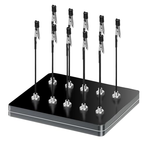 Lot de 10 soudures de troisième main et 1 boîte en fer comme base - Aide à la soudure flexible avec pinces crocodiles et base magnétique - Idéal pour support de circuit imprimé, électronique