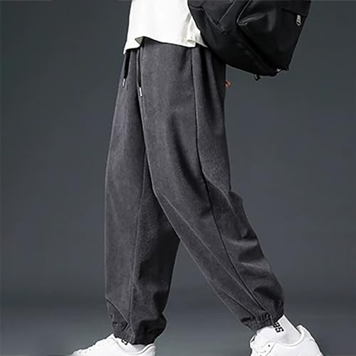 Men's Corduroy Tapered Pants 2024 Comfy Soft Cotton Sweatpant Casual Trendy Plain Drawstring Baggy Trousers Pant2