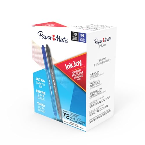 Image of Paper Mate InkJoy 100RT Ballpoint Pens, Medium Point (1.0mm), Black & Blue Ink, 72 Count - Bulk Pack for School, Home, Office, College, Note-Taking