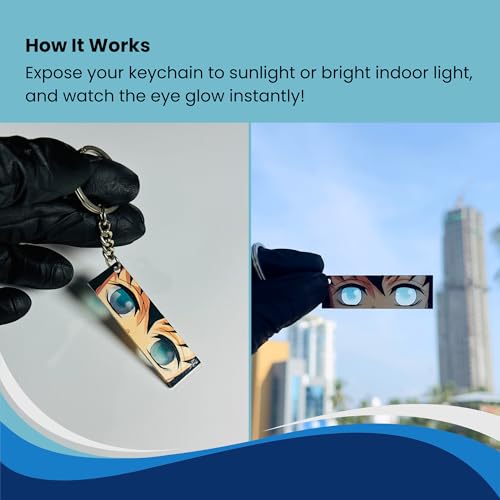 Image of Muichiro Tokito Glowing Eyes Keychain - Compatible with Demon Slayer Anime, Luminous Glow-in-the-Dark Acrylic Key Ring, Cool Demon Slayer Accessories, Anime Gift for Otaku, Key Holder