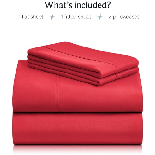 Image of LuxClub 4 PC King Sheet Set, Breathable Luxury Bed Sheets, Deep Pockets 18 inch Wrinkle Free Cooling Bed Sheets Machine Washable Hotel Bedding Silky Soft - Red King