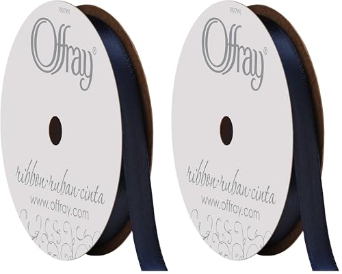 Image of Berwick Offray 067833 3 /8 inch Wide Single Face Satin Ribbon, Navy Blue, 6 Yds (Pack of 2)