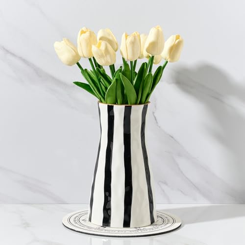 SIDUCAL Elegant Black and White Striped Ceramic Vase – Modern