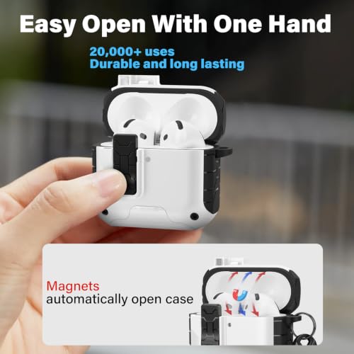 Image of HITZEE for AirPods 4 Case, Compatible with AirPods 4(2024) Generation Case, Magnetic Automatic Lock with Phone Stand, Compatible with MagSafe Cover, Black /White
