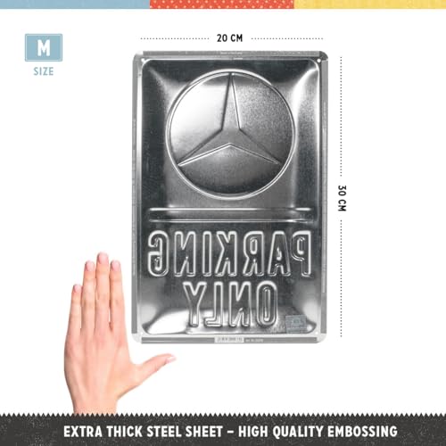 Nostalgic-Art Retro Tin Sign – Mercedes-Benz – Parking Only – Gift idea for car accessoires, Metal Plaque, Vintage design for decoration, 20 x 30 cm