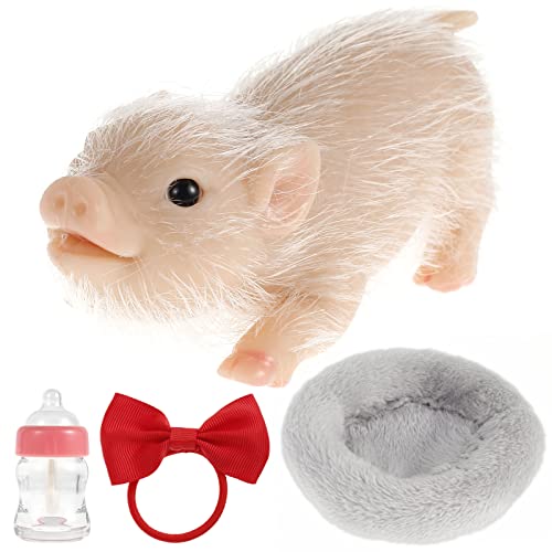 HOTBEST Silicone Pig Silicone 5 Inch Lifelike Pig Doll with Nursing Bottle and Clothing Accessories Cute Realistic Miniature Reborn Interesting Full Body Toys (Brown E)
