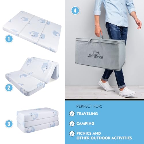 Image of Trifold Pack and Play Mattress (38 inchx26 inchx3 inch) - Dual-Sided Soft & Firm Memory Foam Mattress, Foldable Portable Crib Mattress with Carrying Bag, Breathable & Washable Cover, Fits Standard