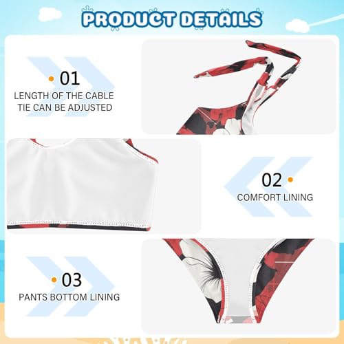 Buffalo Plaid Red Black Girls' Two Piece Kids Bikini Set Beach Swimsuit Swimwear Adjustable Shoulder Strap4