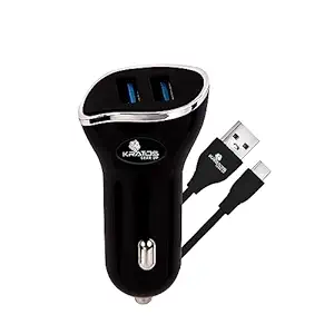 Kratos Dual Port 36W Car Charger Fast Charging Compatible with iPhone, Smartphones & Tablets + Free Type C USB Cable