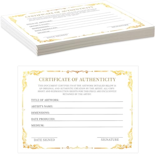 12 Pieces 5 x 7 Inch Certificate of Authenticity Gold Foil Premium Certificates for Valuations Collectibles and Artwork Gifts for Artists Artisans Handicraft Worker