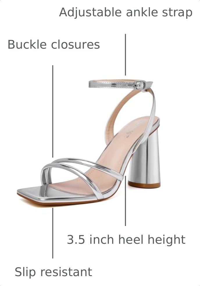 Image of RIBONGZ Block Heels Prom Heeled Sandals for Women Chunky Square Open Toe Strappy High Heels Ankle Strap Wedding Bridal Shoes High Heel Sandals for Party Dress