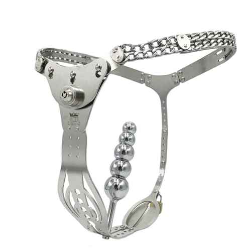 Hrekssi Edelstahl BDSM Keuschheitsgürtel Damen mit Metall Buttplug Einstellbar Strap-On Harness Unsichtbare Unterwäsche Chastity Belt SM Bondage Sklaven Sexspielzeug für Frauen(B)