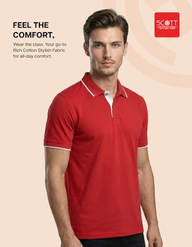 Image of Scott International Cotton Polo T Shirt | Collar Tshirts | Half Sleeves Plain T Shirt | T-Shirt |Tshirt for Men Stylish | Men's Tshirt