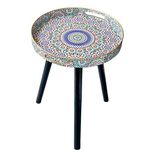 Simmer Stone Tables d'appoint d'intérieur rondes avec 3 pieds amovibles en bois, table à plateau...