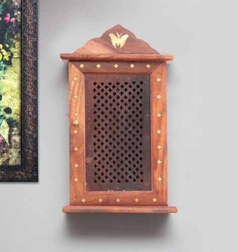 Image of Wooden Key Holder Almirah Design | Square Design | Size:- H11 X L6.5 (Jharokha Design) | Wall Hanging Decor