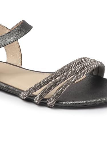 Image of ELLE Women's Comfortable Embellished Glitter Strap Ankle Sandals
