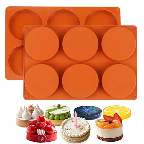 Ismeally 2Pack Round Silicone Molds for Baking, 6-Cavity Egg Molds/English Muffins Pan/Resin Coaster Mold Non-Stick for Hamburger, Chocolate, Mini Cake, Muffin Top, Dessert, Corn Bread (Orange)