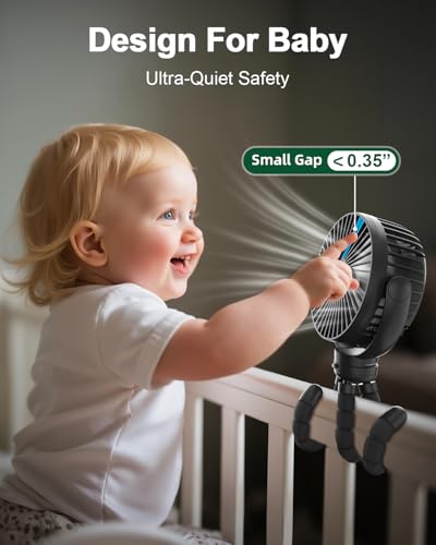 Image of FRIZCOL Portable Stroller Fan, Use As Power Bank, 65H 12000mAh Battery Operated Fan Flexible Tripod Baby Car Seat Fans with Timming, Personal Mini Handheld /Desk /Small Clip On Fans For Stroller