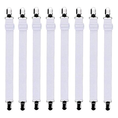 Bedecor 8 Pcs Adjustable Bed Sheet Clips Grippers Straps Suspender Fasteners Holder (23.6 inch-78 inch White) Cover