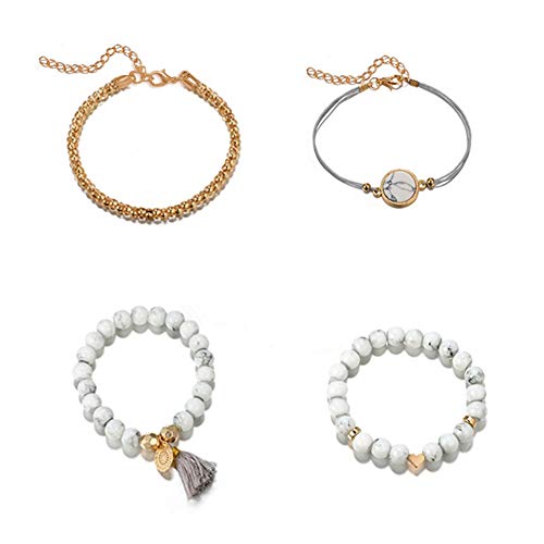Junhan multiple layered set bracelets 4pcs for women girl link la…