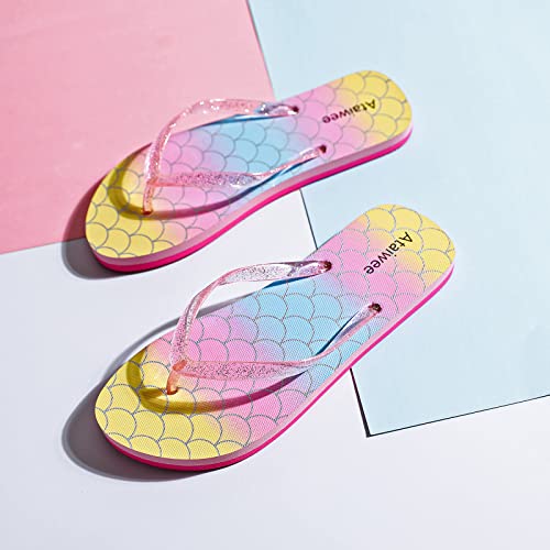 Ataiwee Girls Flip Flop Sandals - Kids Printed Slide Shoes for Little/Big Kid.4