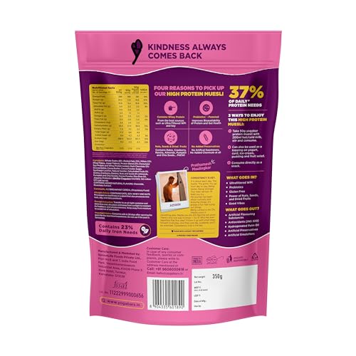 Image of Yogabar Super High Protein Muesli 350g | 23g Protein | With Probiotics and Whey | No Refined Sugar | Easy on gut | Choco Almond | Protein Snack | High Fiber Food | Breakfast Cereal
