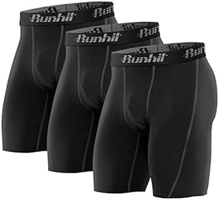Runhit Men's Compression Shorts(3 Pack), Compression Spandex Yoga Shorts Underwear (black Grey, M)