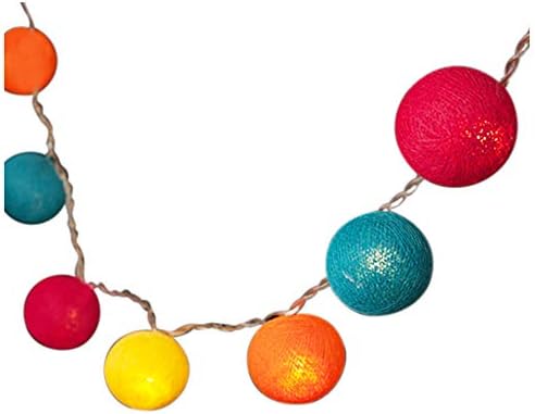 Blaze On Ambient Ball Fairy Lights (Rainbow Colours) - Hand-Spun Haute Couture Cotton Balls - 20 LED Lights - UK Plug - Safe - Indoor - Low Voltage - Decorative Lights - DC 31V