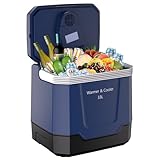 GarveeTech 35 QT (33 L) Electric Cooler & Warmer, Portable Car Refrigerator With Automatic Locking Handle, 12V Car Cooler for Vehicle & Trucks, 110V AC Home Power Cord, Plug In Coolers,Blue