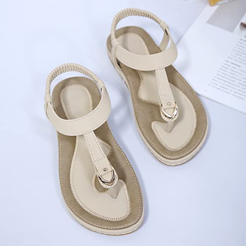 KUNWFNIX Flat Sandals for Women Dressy Summer Comfortable Bohemian Elastic Ankle Strap Beach Walking Sandals for Women - Image 4