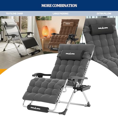 Image of UDPATIO Oversized Zero Gravity Chair Patio Reclining Chairs with Cushion | 33In Set of 2 Outdoor Folding Recliner with Pillows,Cup Holder, Foot Rest, Detachable Pad, Locking Gentle Grey-xxl