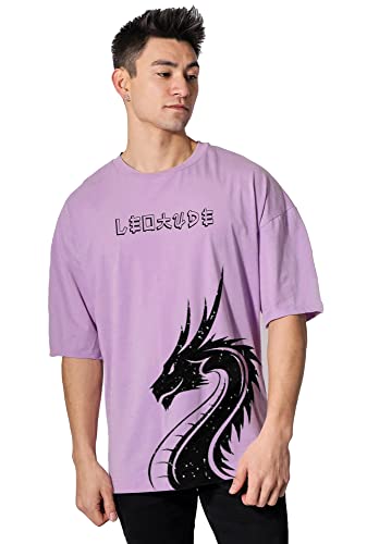 LEOTUDE Cotton Blend Half Sleeve Dragon Printed Oversized T-Shirts for Men LEOTUDE Cotton Blend Half Sleeve Dragon Printed Oversized T-Shirts for Men