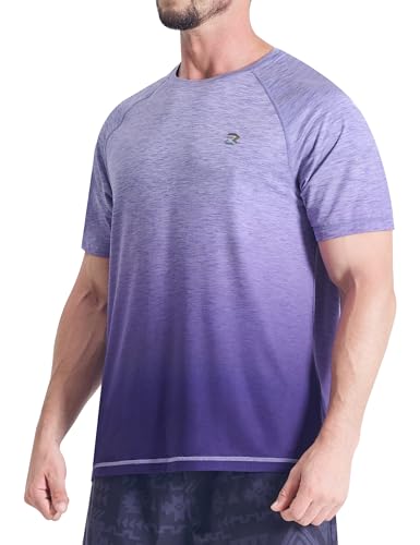 EZRUN Men's Workout Shirt Quick Dry Summer Swim T-Shirts Gym Athletic Running Short Sleeve Tee Tops Gradient Purple