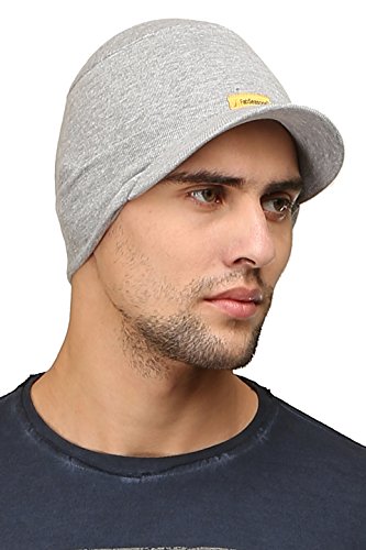 Image of FabSeasons Cotton Skull Cap with Peak, Ideal for All Summer & Winters. Combo Pack of 2 (Gray, Black)