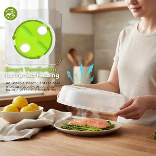 Image of Flexzion Microwave Plate Covers Set of 5 - BPA-Free Microwave Cover with Adjustable Steam Vent, Dishwasher Safe Microwave Splatter Cover, Transparent Plastic Food Covers for Microwave Cooking
