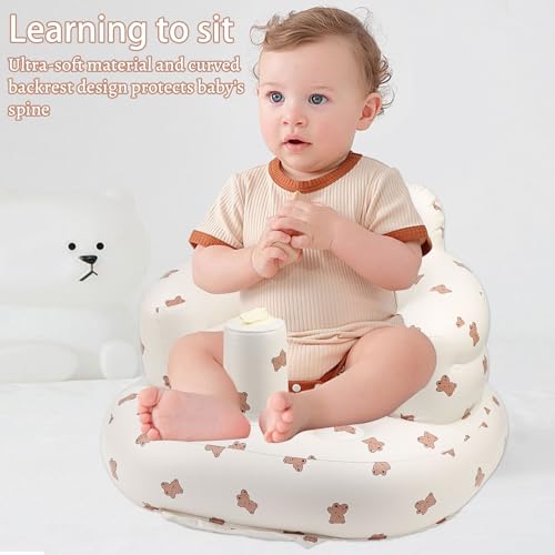 Inflatable Floor Baby Seat, Comfortable sit me up Baby Chair for Learning to Sit, Built in Air Pump Blow Up Baby Chair with Back Support, for Babies 3 Months and Up Baby sit up Chair (Cub)