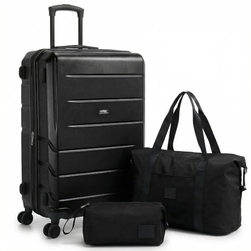 Image of Hoteel Luggage Sets 3 Piece, 4-Yr Warranty, PC+ABS Hard Shell Expandable Suitcases with Wheels, TSA Aproved Lock and Carry on Bags, Travel Suit Case Set for Men and Women, (3-Piece, Black)