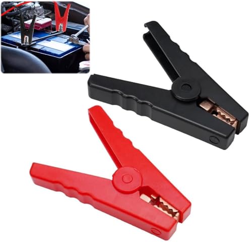 2PCS 150A Cro-codile Clips E-lectric Fence Cro-codile Clips Insulated Handles Excellent Copper Material Heavy-Duty Full Protective Car Battery Clamps for Car Automotive Vehicle Boat Red and Black
